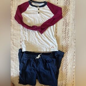 Carters’ Boys Navy and Burgundy Henley Shirt with Matching Navy Tie-Waisted Pant